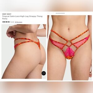 Victoria's secret VERY SEXY Tropical Satin Lace Strappy Thong Panty MEDIUM